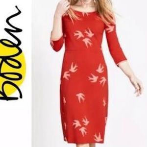 Boden Red Jersey Knit Swallows Dress Sz 6